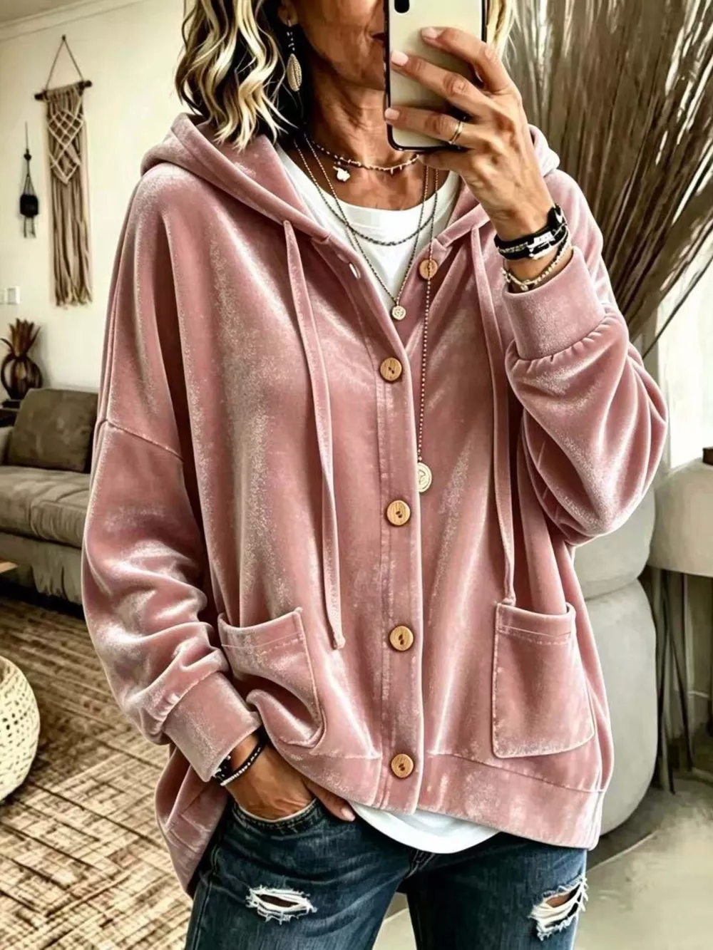 Full Size Casual Button-Down Hooded Outerwear Plus Size, image 17