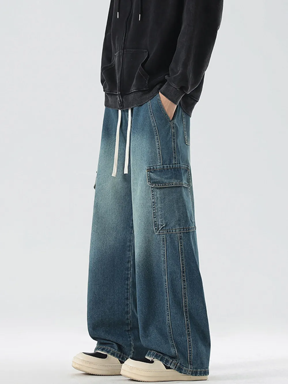 Men's Full Size Wash Wide Leg Cargo Jeans Plus Size, image 14