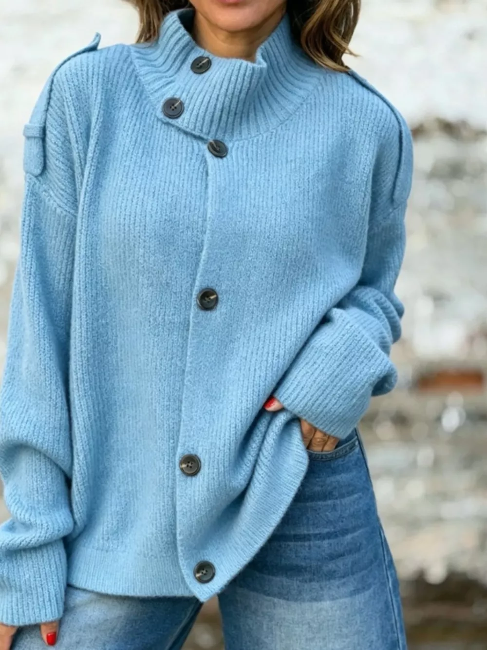 Full Size Button-Up Mock Neck Cardigan Plus Size, image 7
