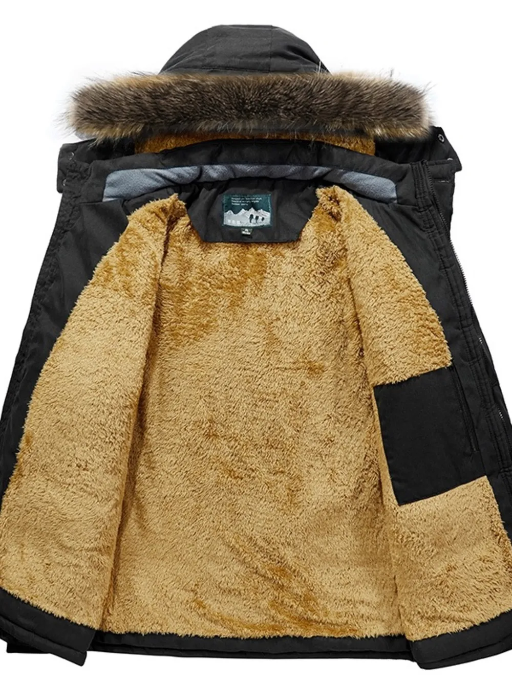 Men's Plus Size Zip Up Long Sleeve Puffer Coat with Faux Fur Hood, image 3