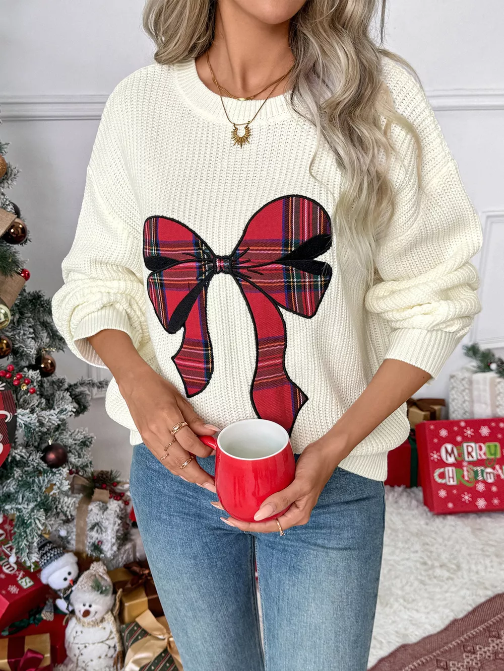 Christmas Bow Dropped Shoulder Sweater, image 2
