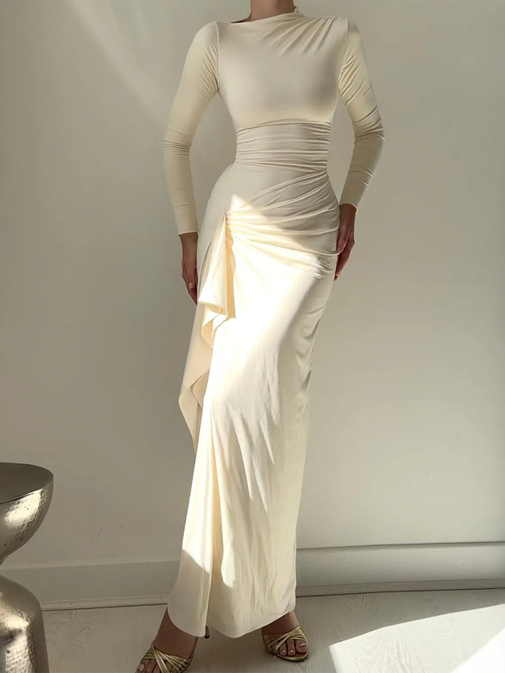 Ruched Long Sleeve Maxi Dress