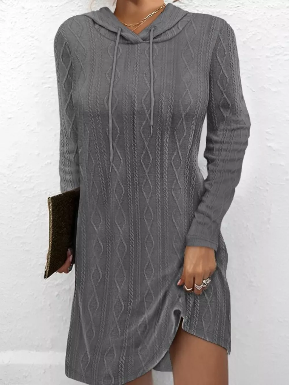 Casual Long Sleeve Hooded Knit Dress, image 11