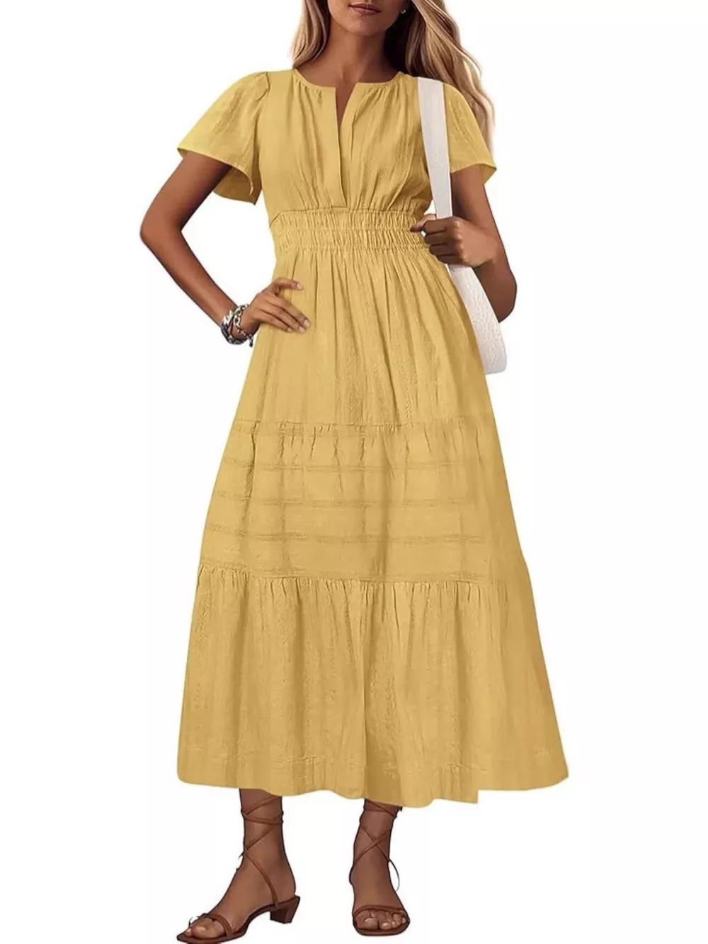 Full Size Short Sleeve Tiered Midi Dress Plus Size, image 17