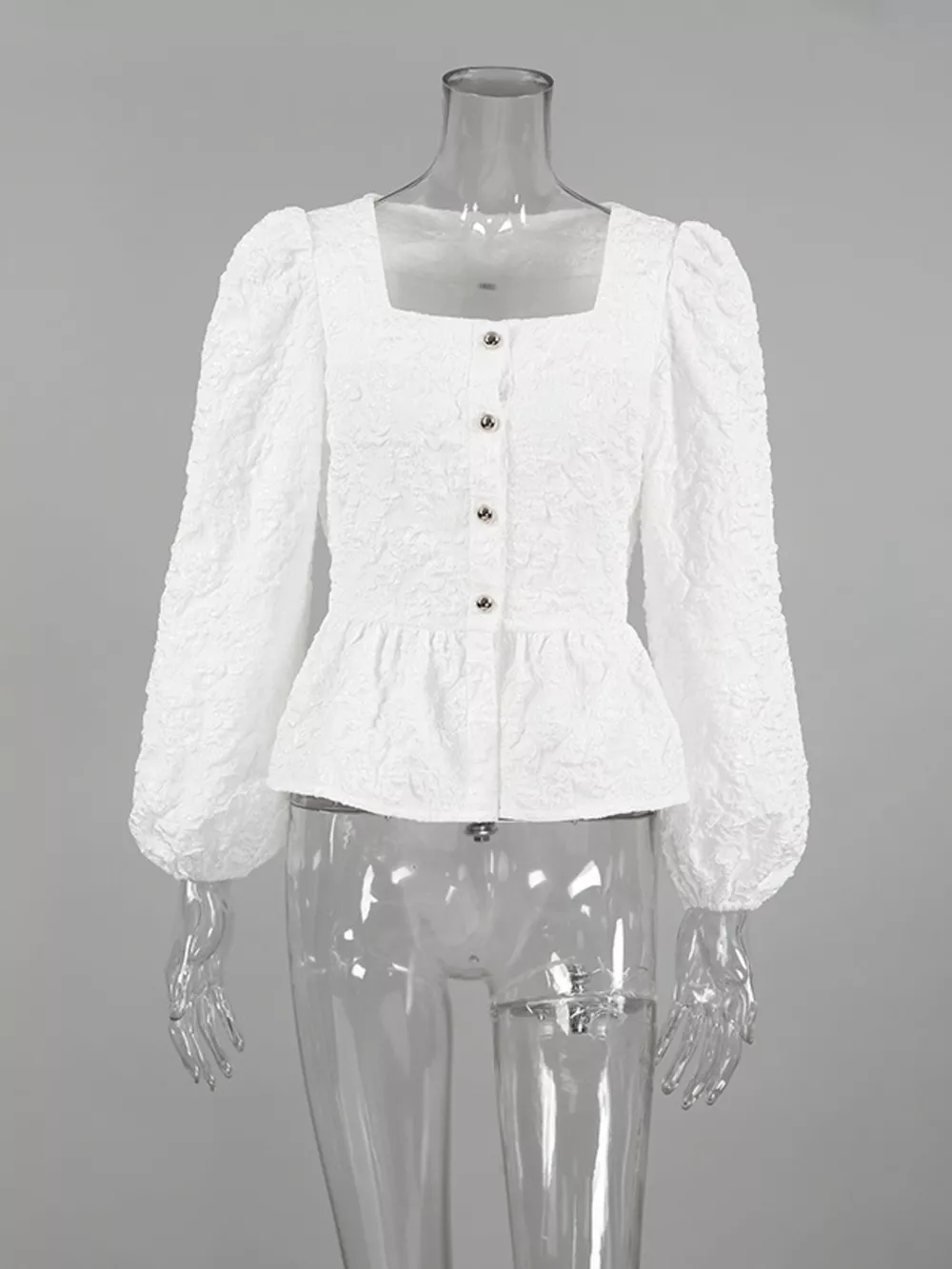 Square Neck Textured Peplum Blouse, image 5