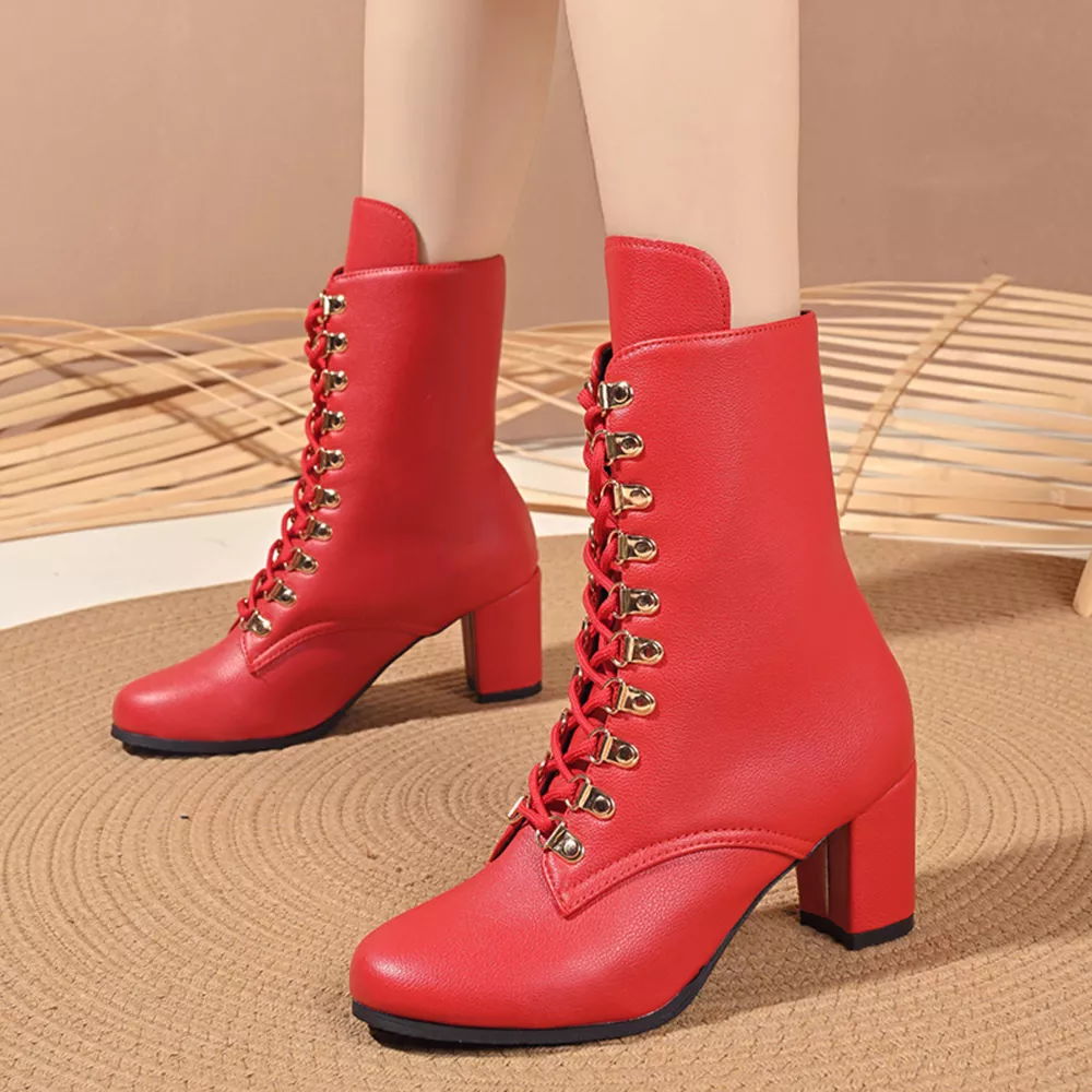 Lace-Up Boots with Block Heel, image 4