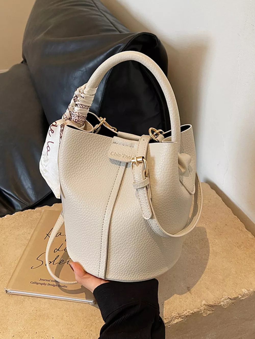 Leather Bucket Crossbody Bag, image 2