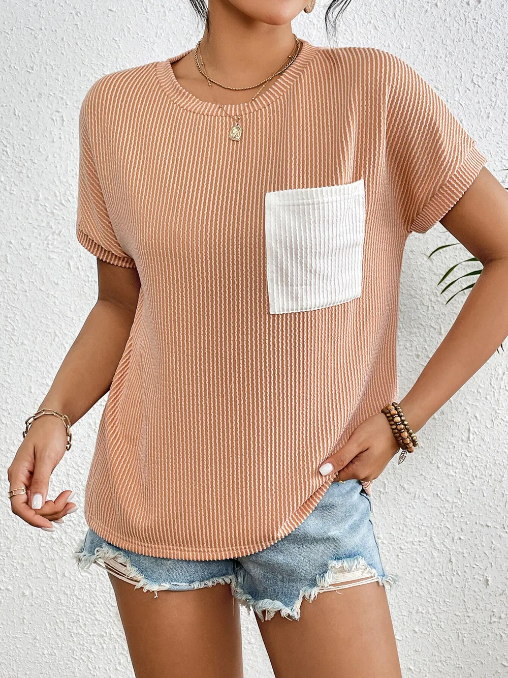 Ribbed Contrast Pocket T-Shirt, image 2