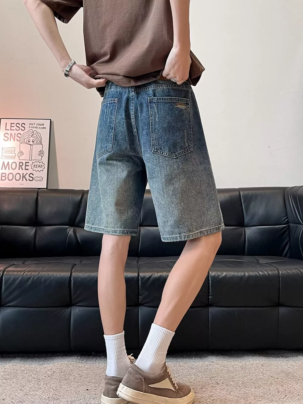 Men's Full Size Washed Wide Leg Denim Shorts Plus Size, image 3