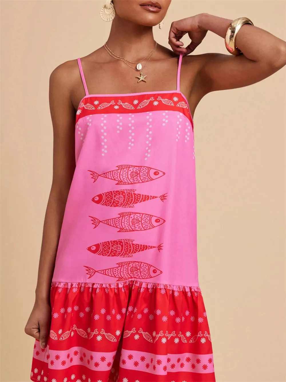 Printed Spaghetti Strap Mini Dress, image 4