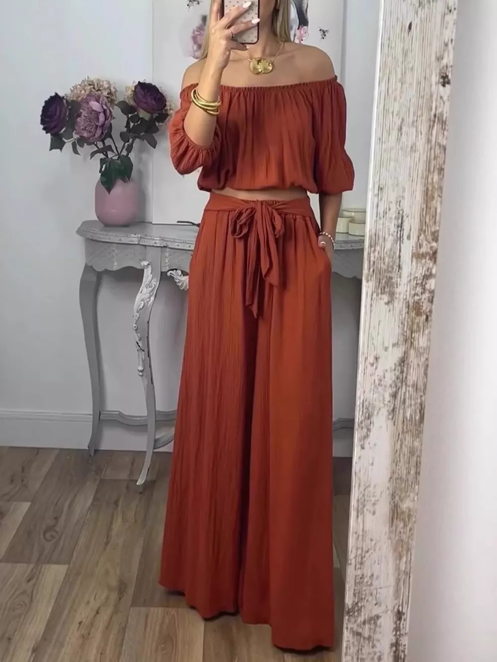 Full Size Off-Shoulder Top and Pants Set Plus Size, image 7
