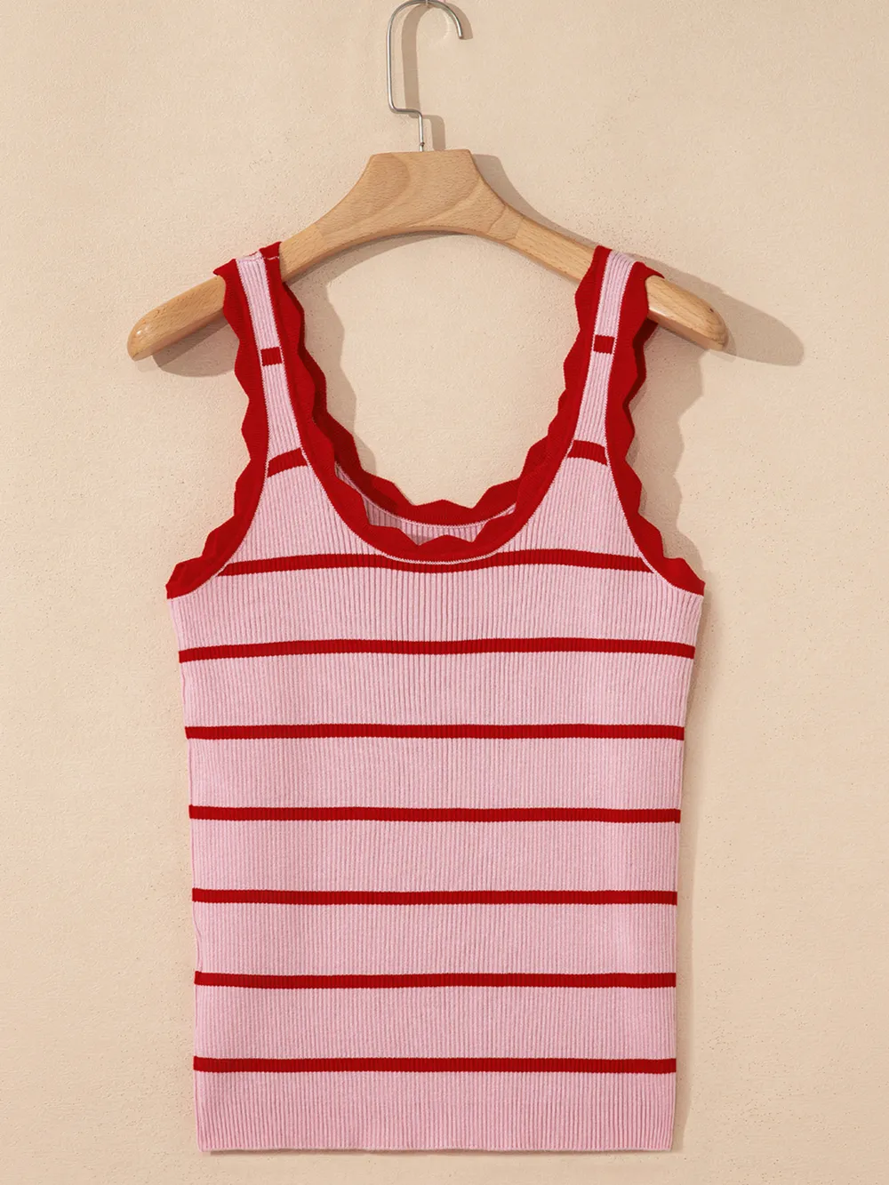 Stripe Scalloped Edge Crew Neck Knit Tank Top, image 15