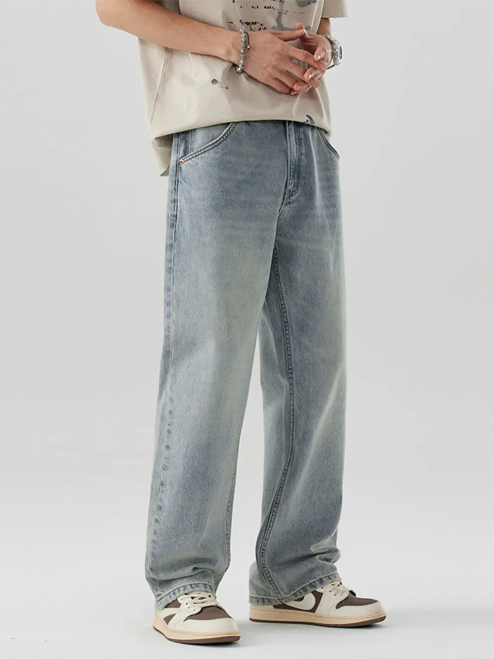 Men's Wash Wide Leg Jeans, image 6