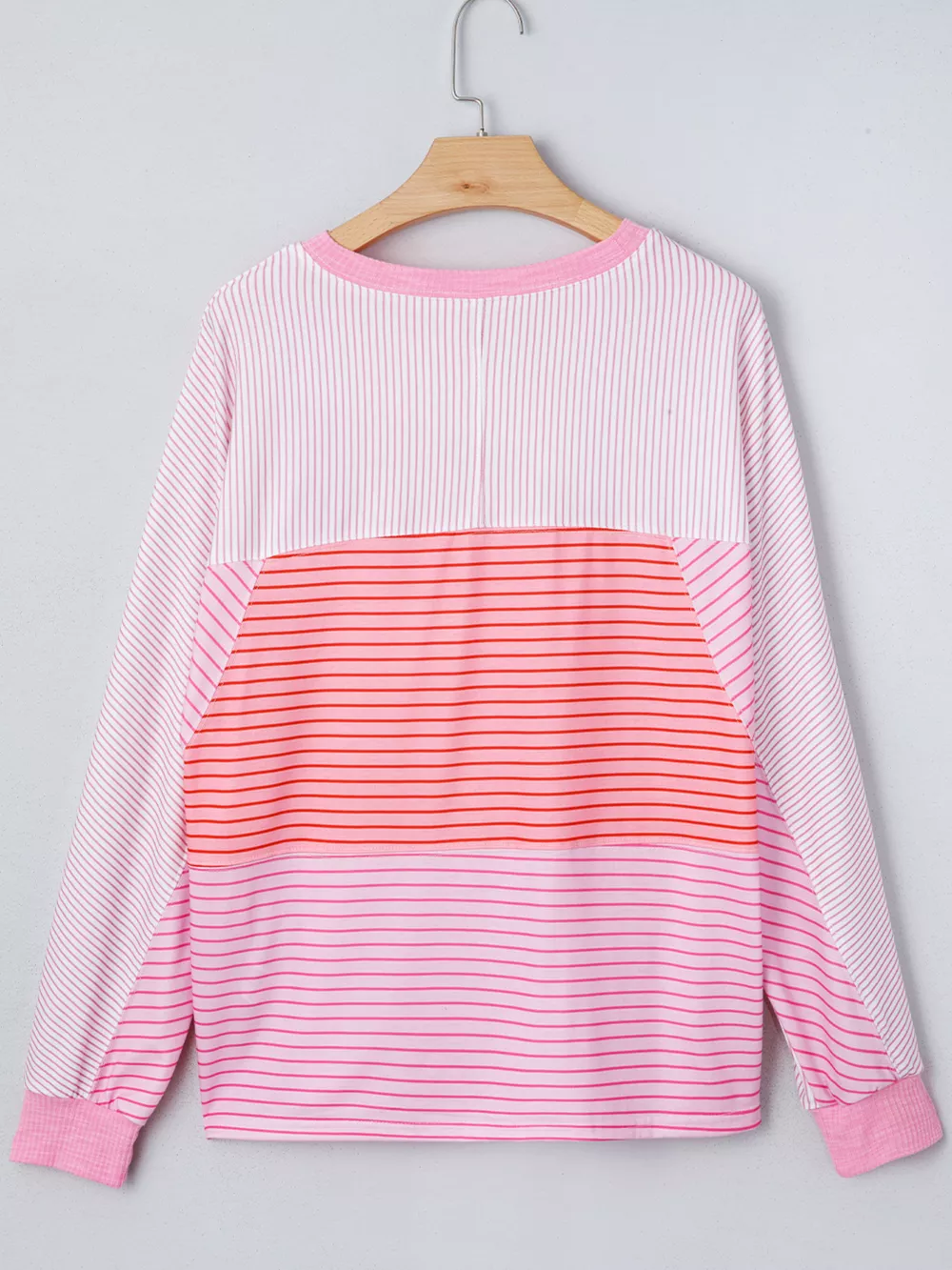 Striped Colorblock Exposed Seam Casual Long Sleeve Top, image 5