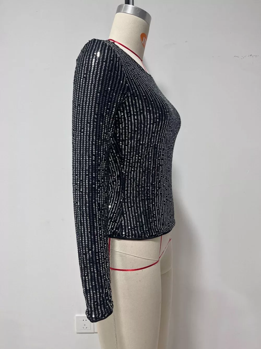 Sequin Long Sleeve Crop T-Shirt, image 5