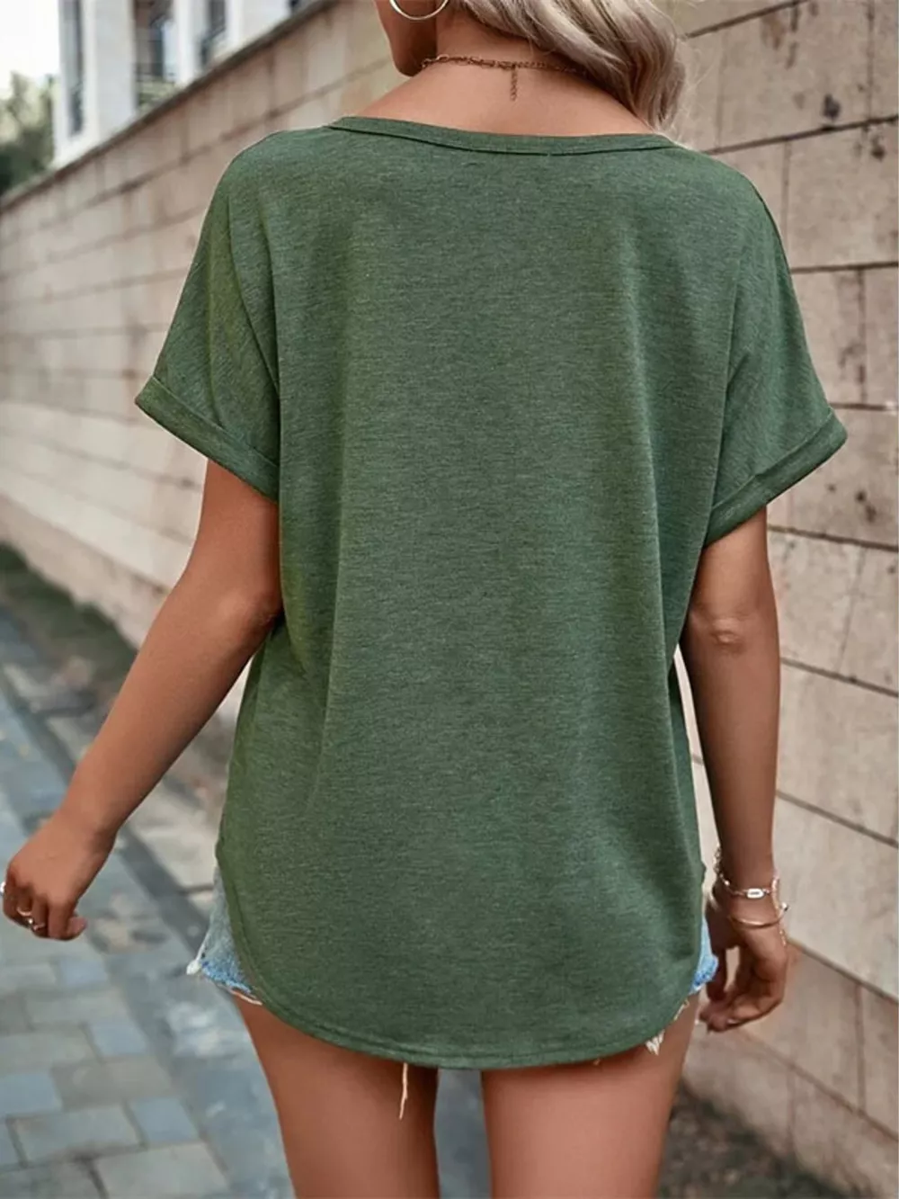 Full Size Decor Button Short Sleeve T-Shirt Plus Size, image 15