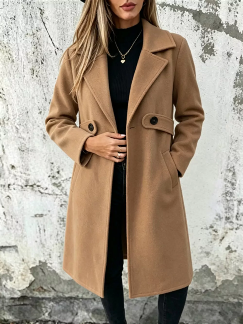 Full Size Lapel Collar Longline Overcoat Plus Size, image 11