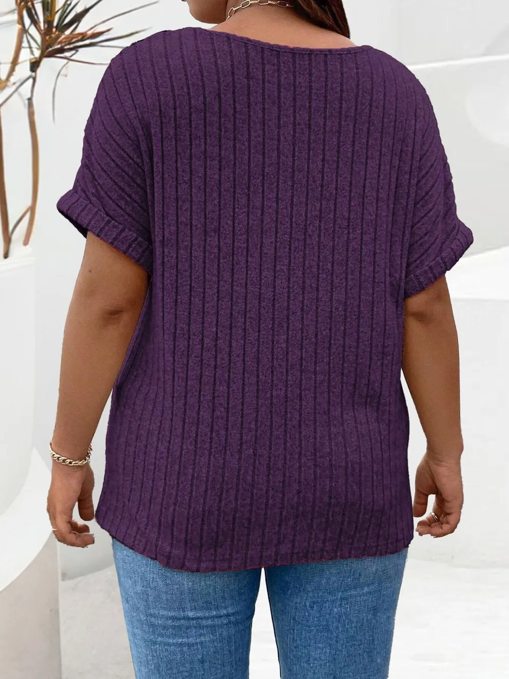 Plus Size Ribbed Half Zip Relaxed Fit T-Shirt, image 19