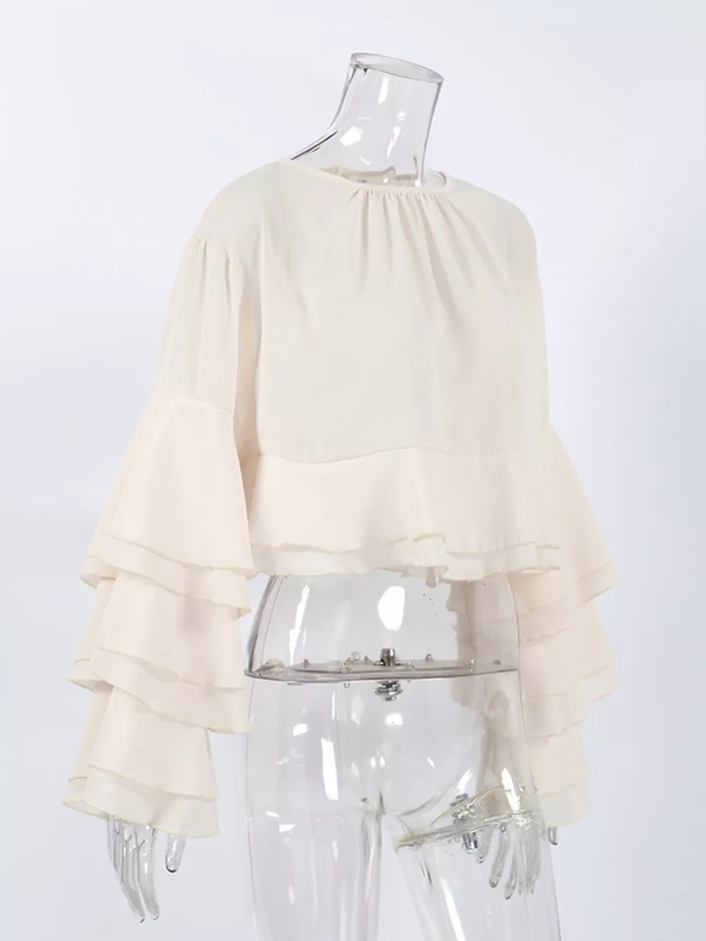 Layered Ruffled Hem Flare Sleeves Blouse, image 9