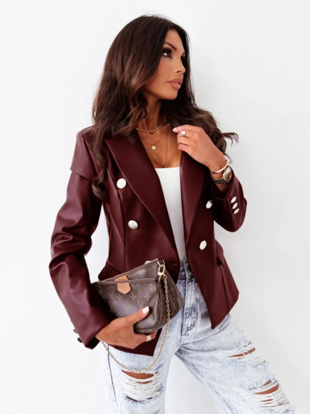 Lapel Collar Leather Blazer, image 6
