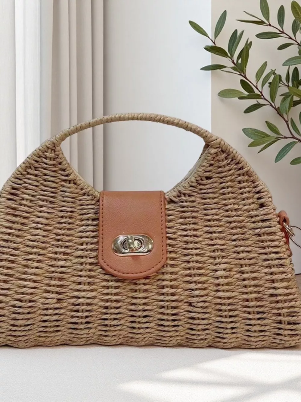 Straw Woven Adjustable Strap Crossbody Bag, image 8