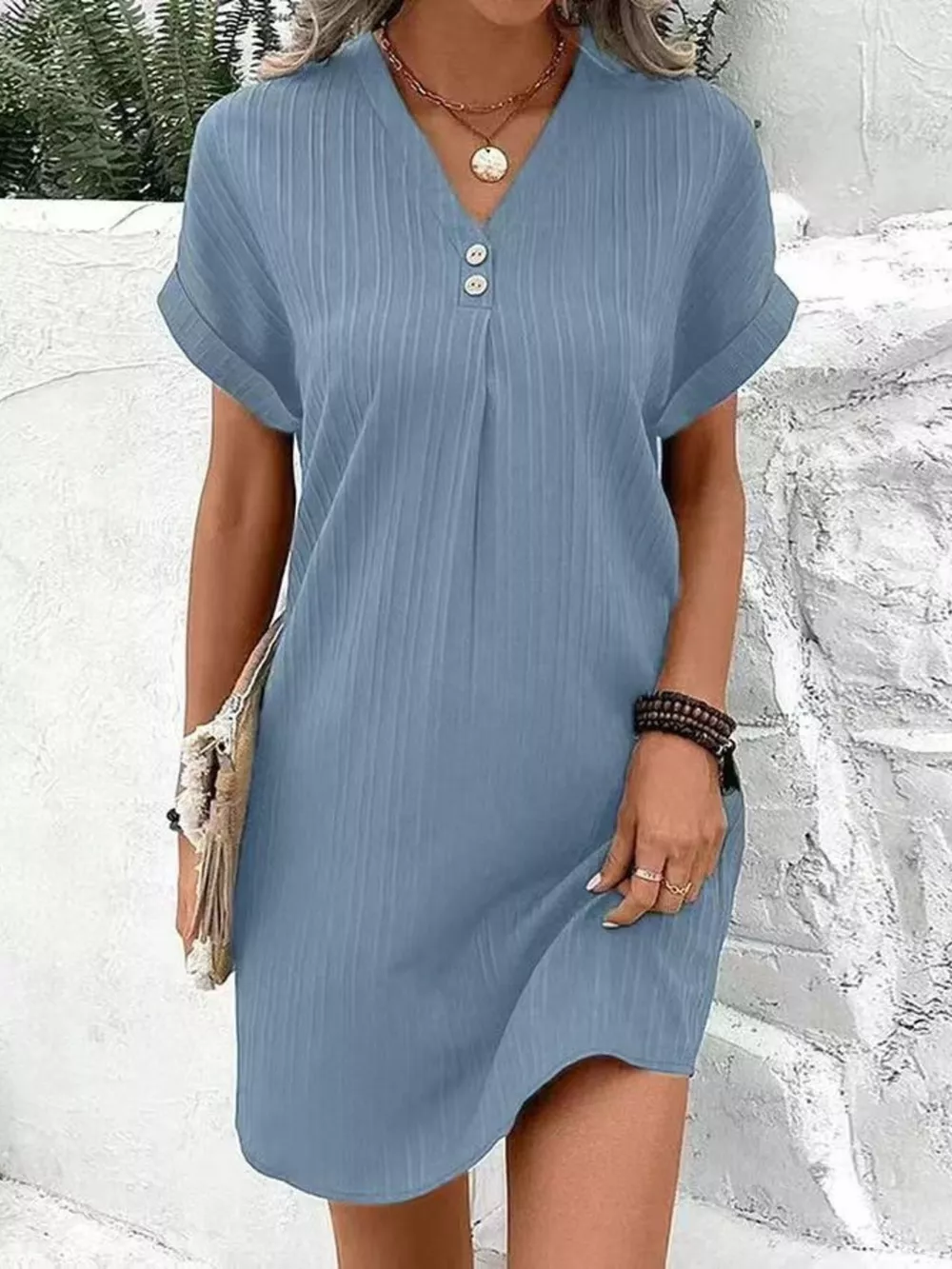 Full Size Casual V-Neck Short Sleeve Dress Plus Size, image 13