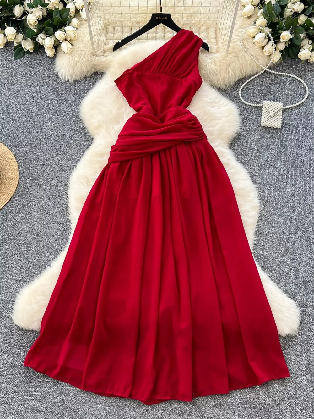 One-Shoulder Floral Decor Dress, image 2