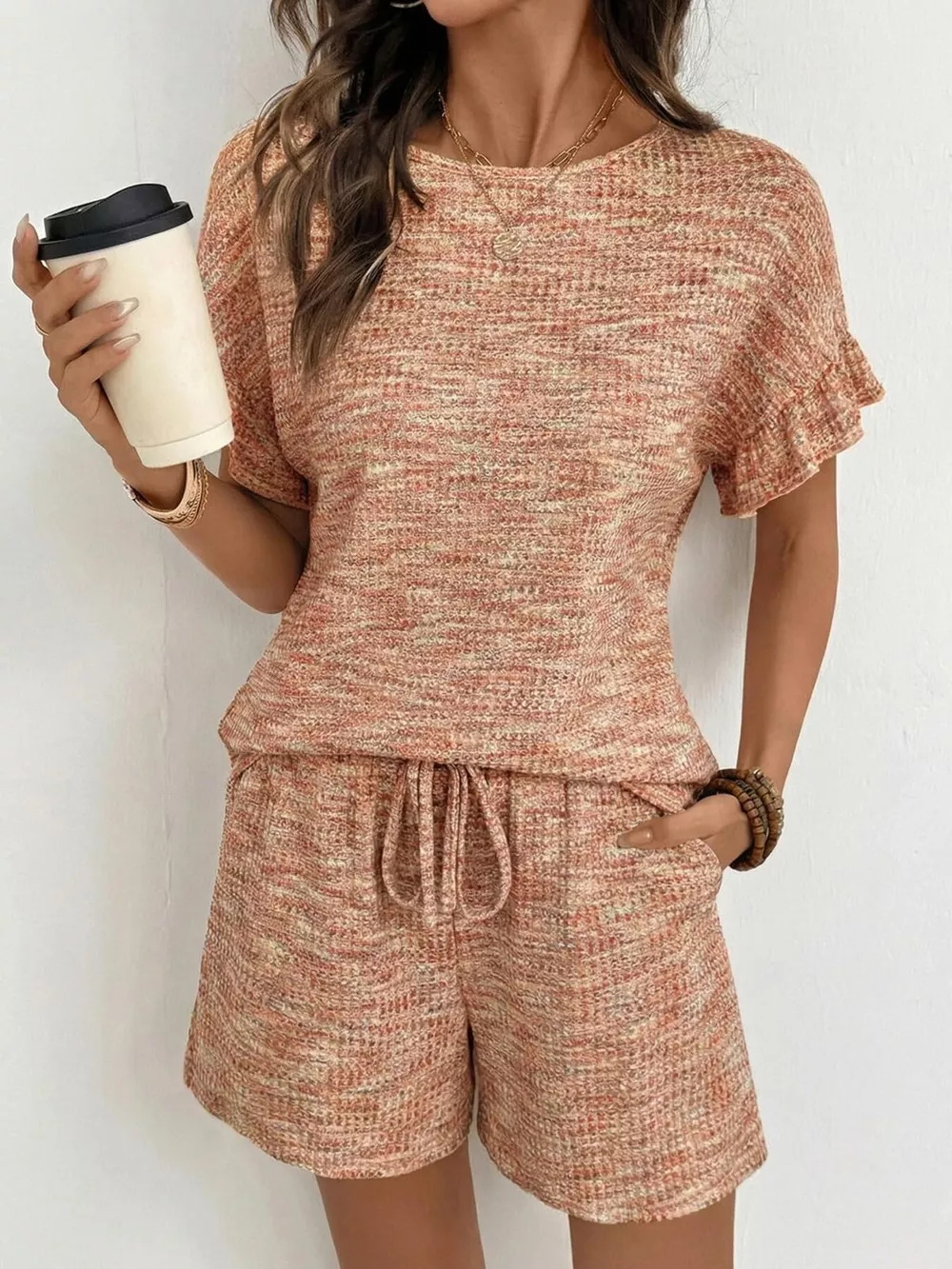 Ruffle Sleeve Textured Top and Shorts Set, image 19