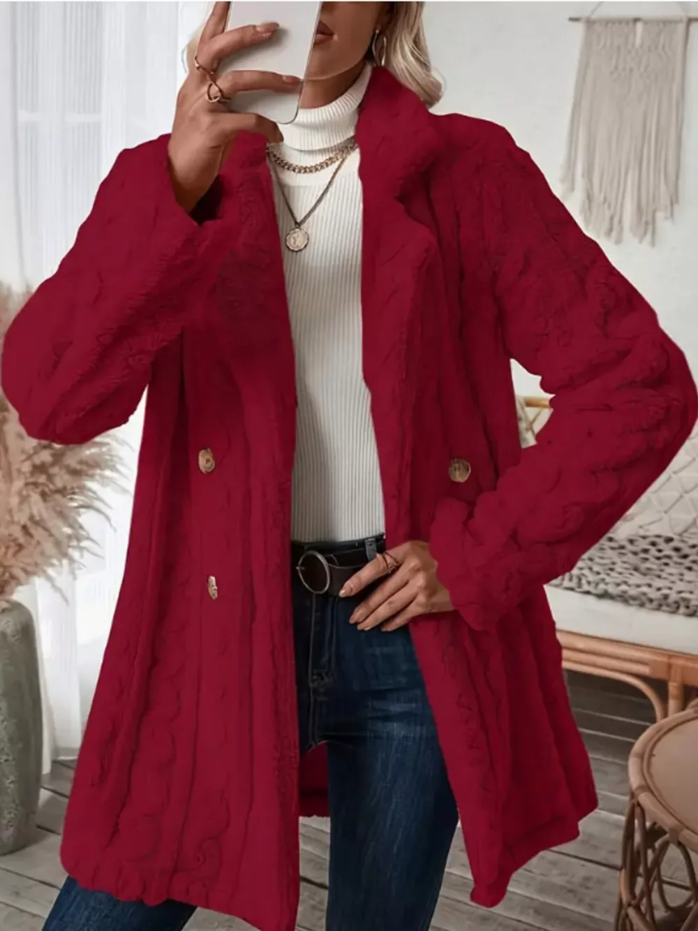 Cozy Faux Shearling Double-Breasted Outerwear, image 20