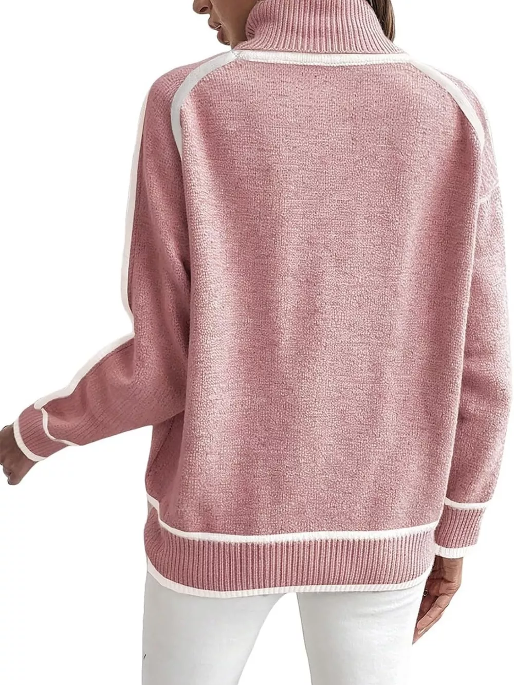 Full Size Contrast Trim Ribbed Hem Turtleneck Sweater Plus Size, image 16
