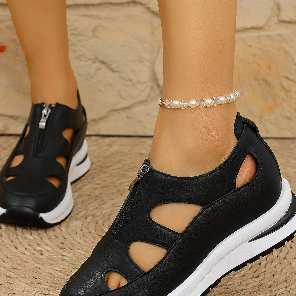 Cutout Zipper Wedge Sneakers, image 7