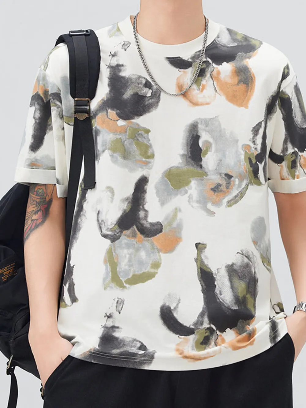 Men's Plus Size Contrast Round Neck Short Sleeve T-Shirt