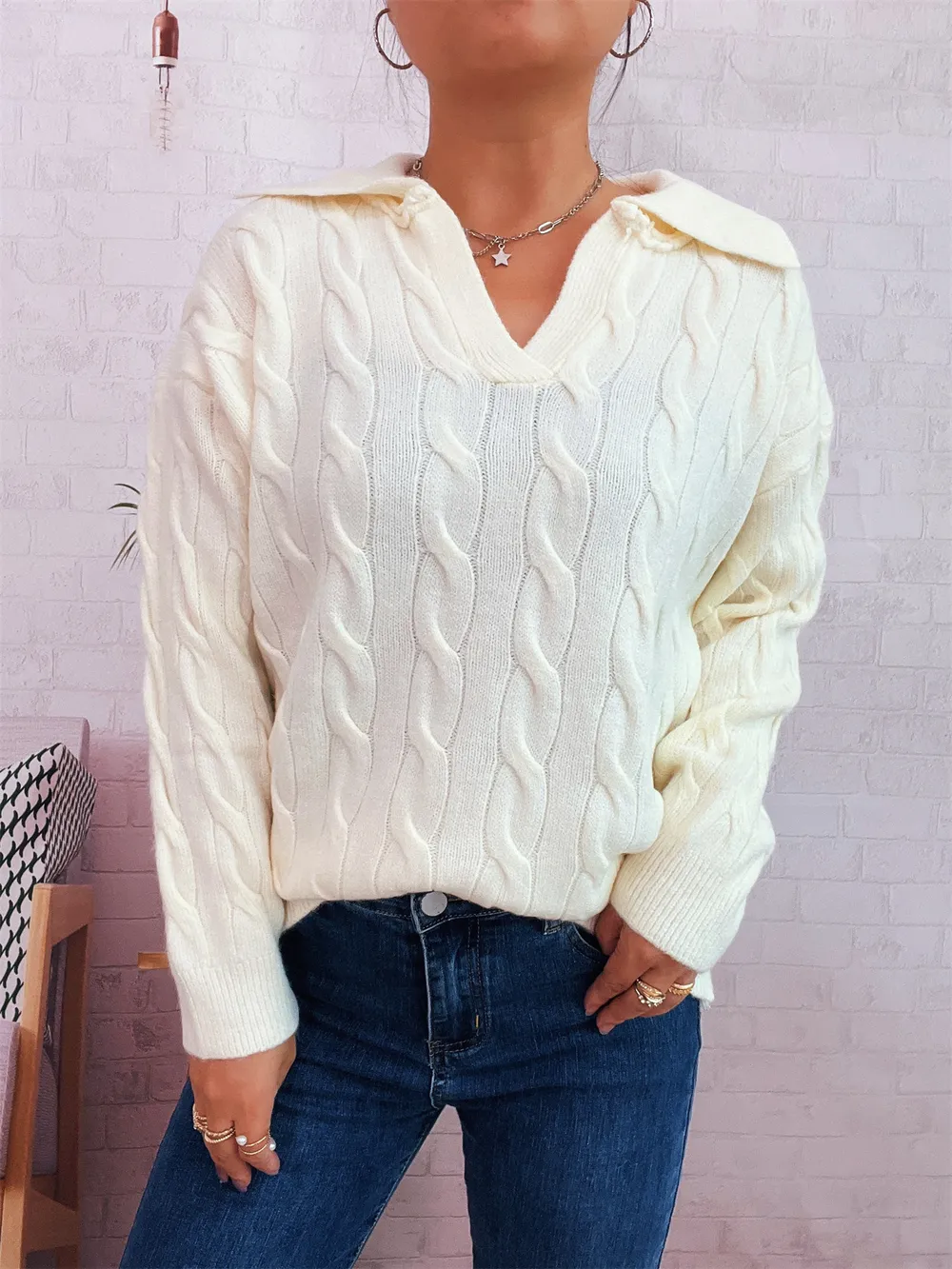 Cable Knit Johnny Collar Sweater, image 27