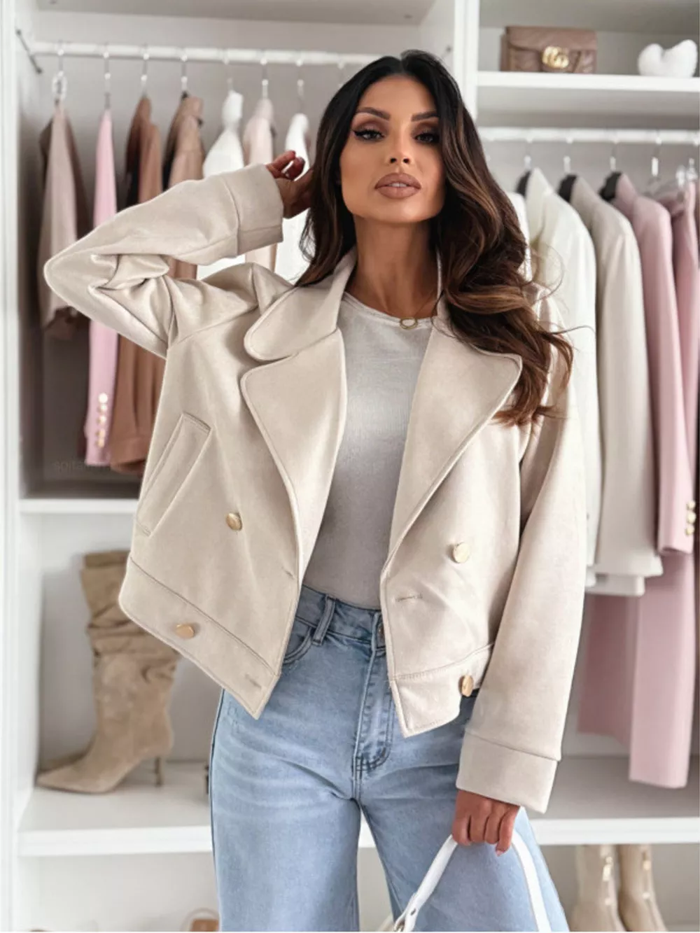 Double-Breasted Lapel Collar Jacket