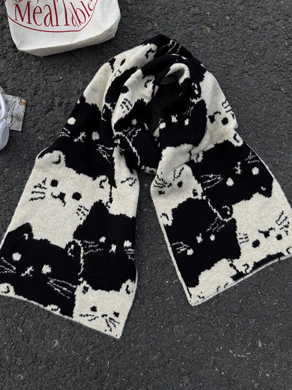 Cute Cat Pattern Knitted Scarf, image 6