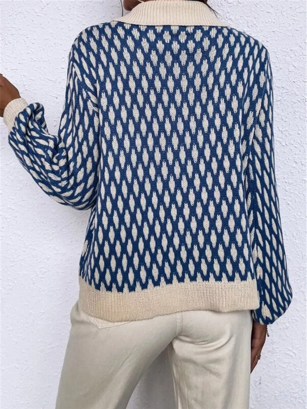 Diamond Pattern Peter Pan Collar Sweater, image 2