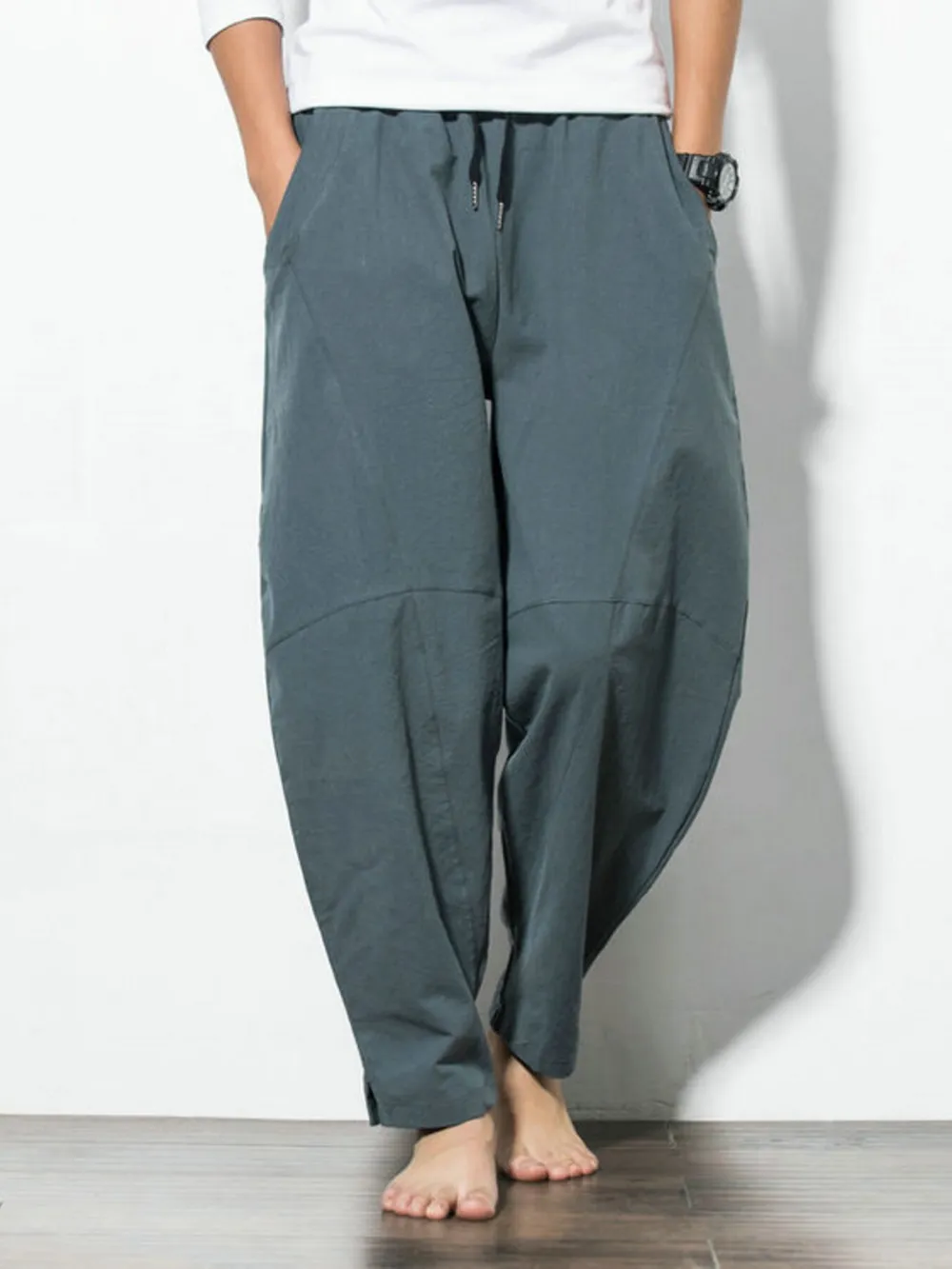Men's Plus Size Casual Drawstring Wide Leg Pants, image 2