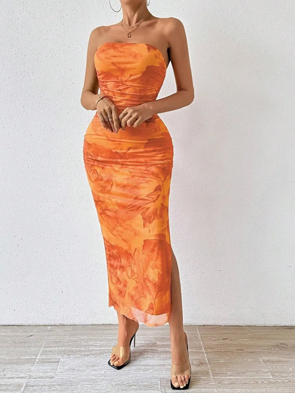 Printed Side Slit Tube Dress, image 17
