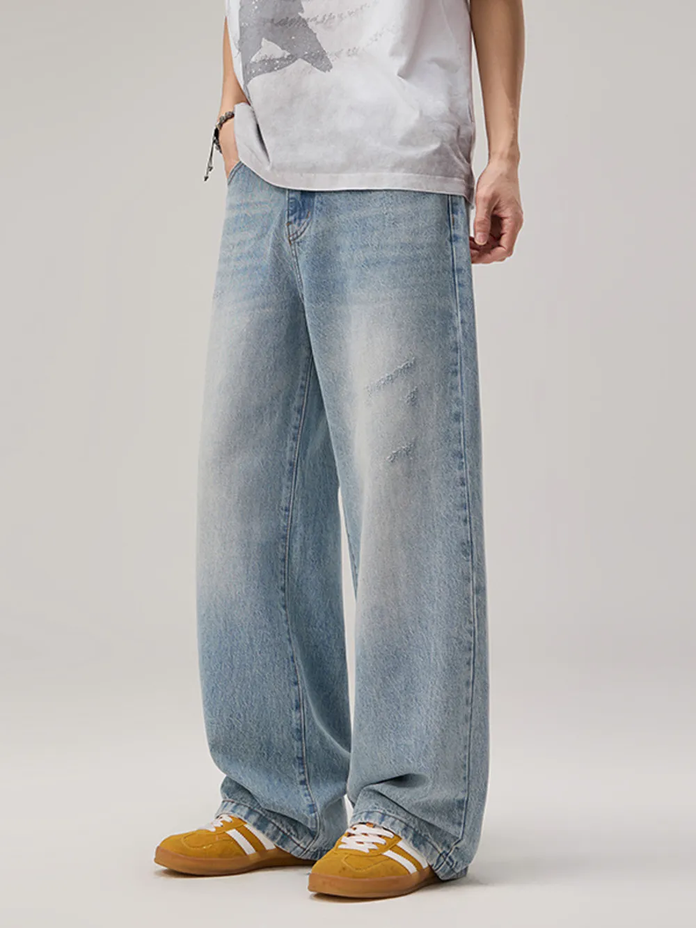 Men's Wide Leg Wash Jeans, image 4