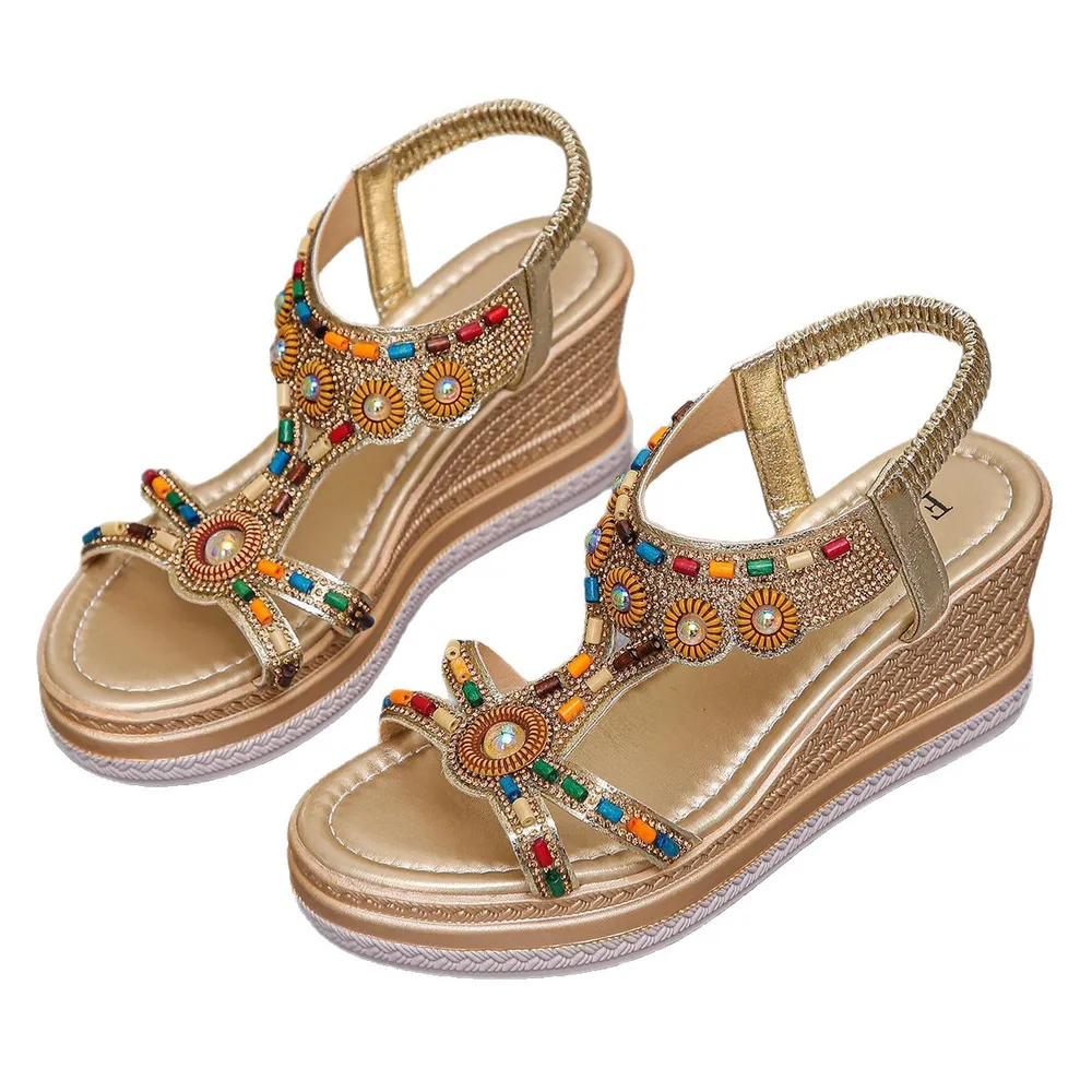 Beaded Open Toe Wedge Sandals, image 5