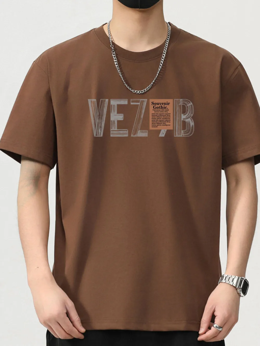 Men's Plus Size Letter Round Neck Short Sleeve T-Shirt, image 2