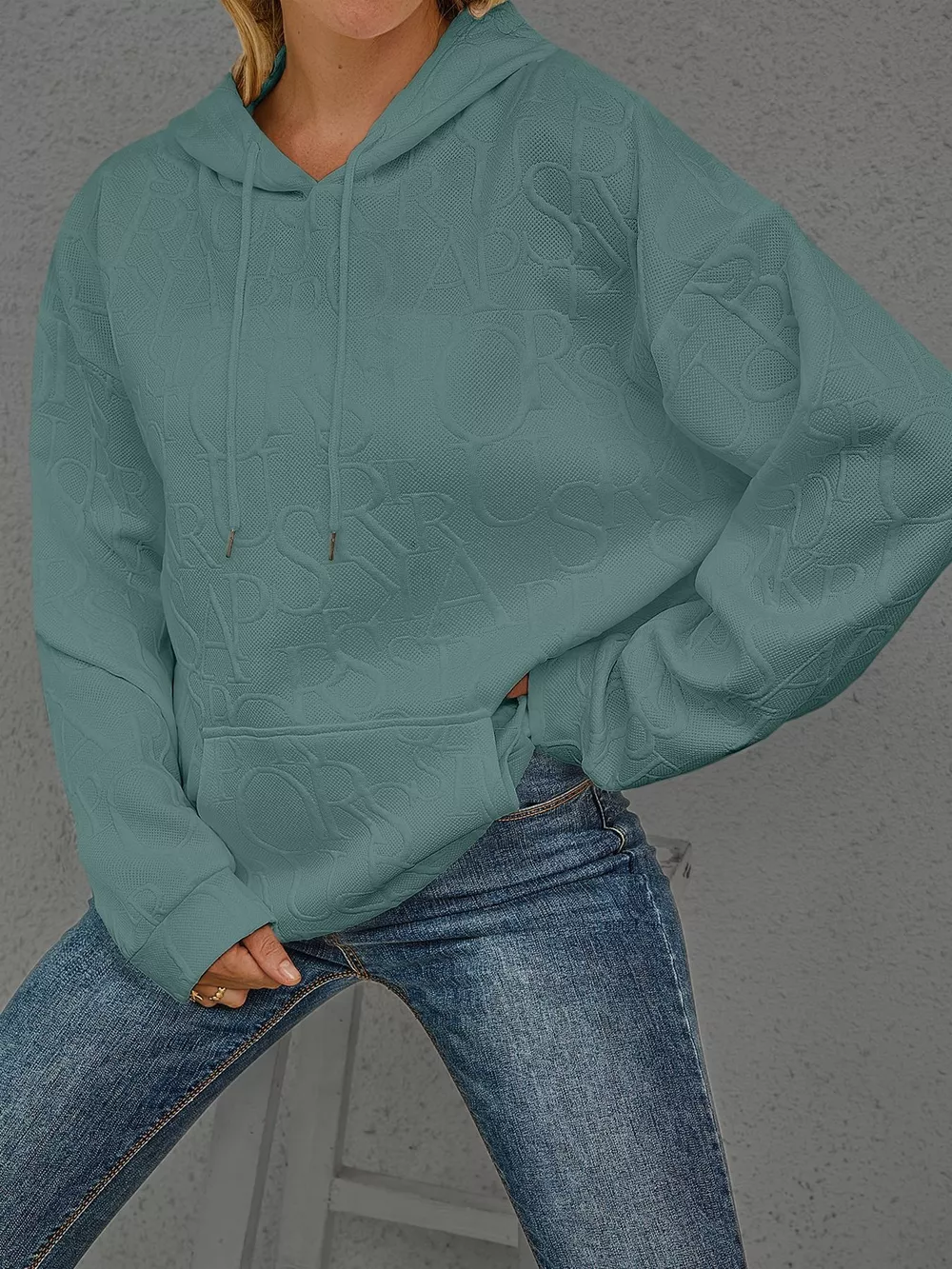 Full Size Embossed Lettering Casual Hoodie Plus Size, image 23