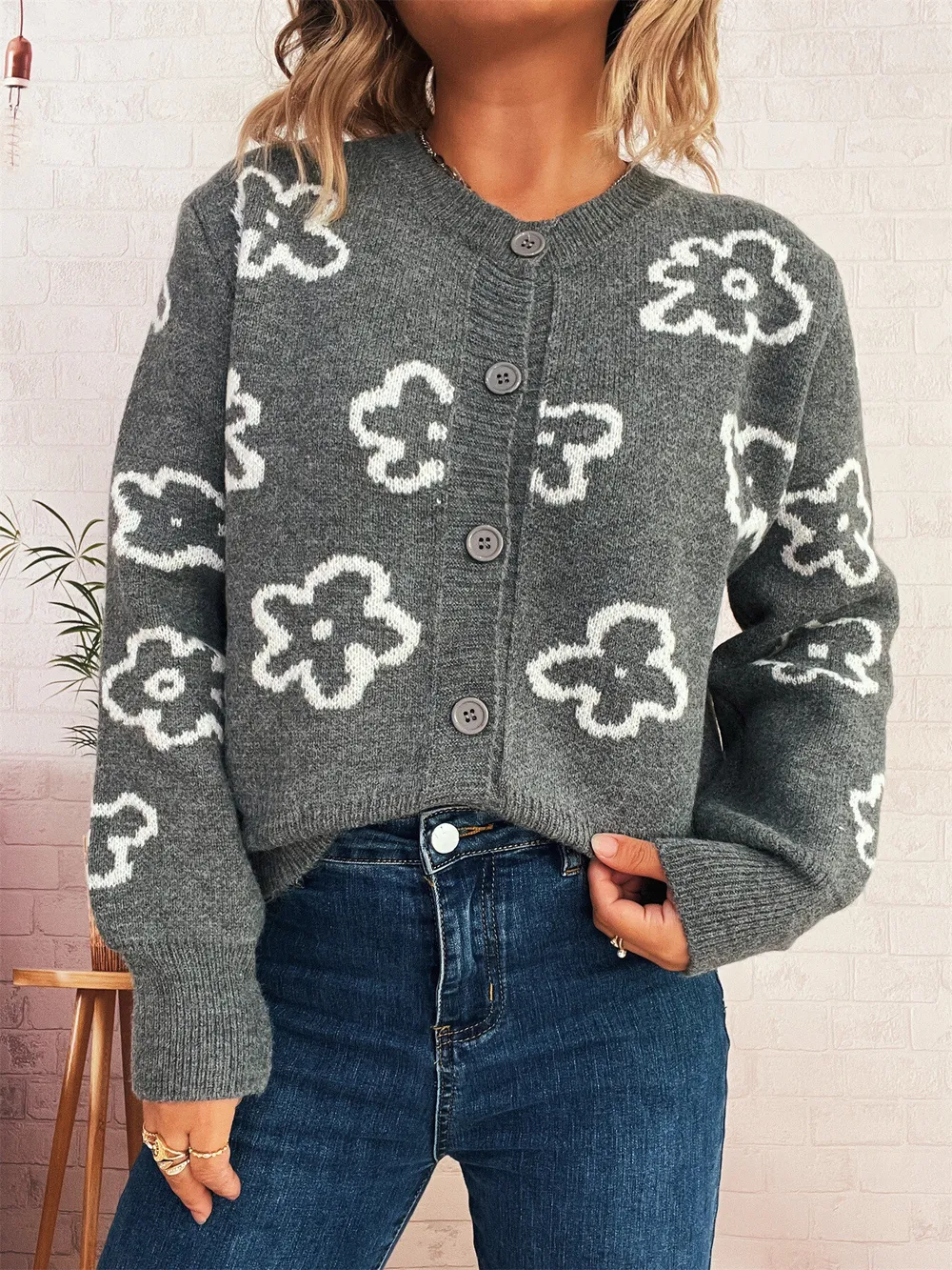 Floral Pattern Button-Up Cardigan, image 14