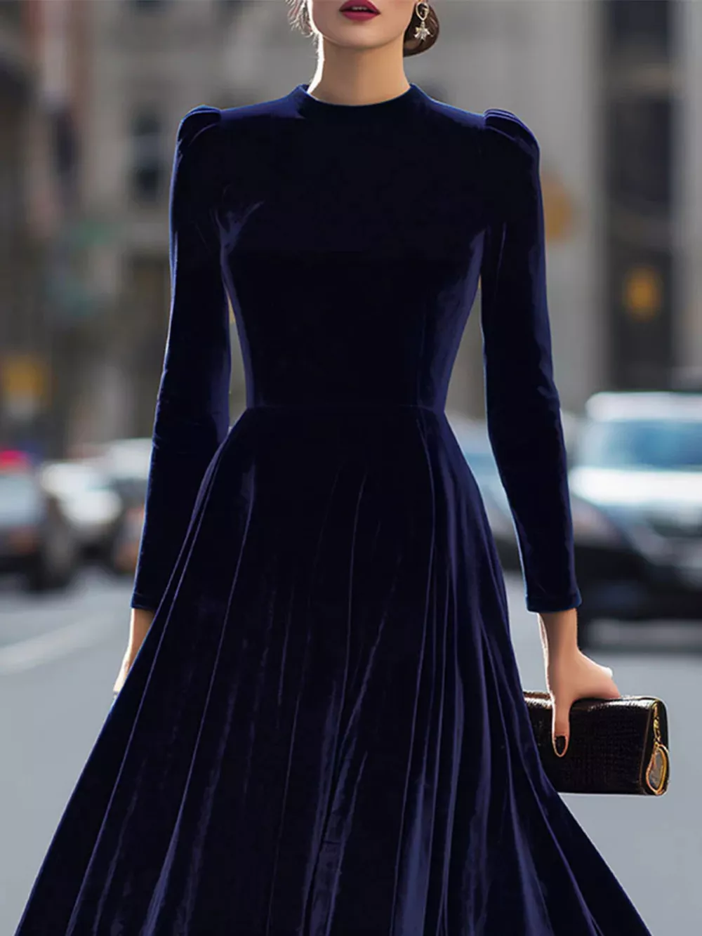 Velvet Long Sleeve A-Line Dress, image 3