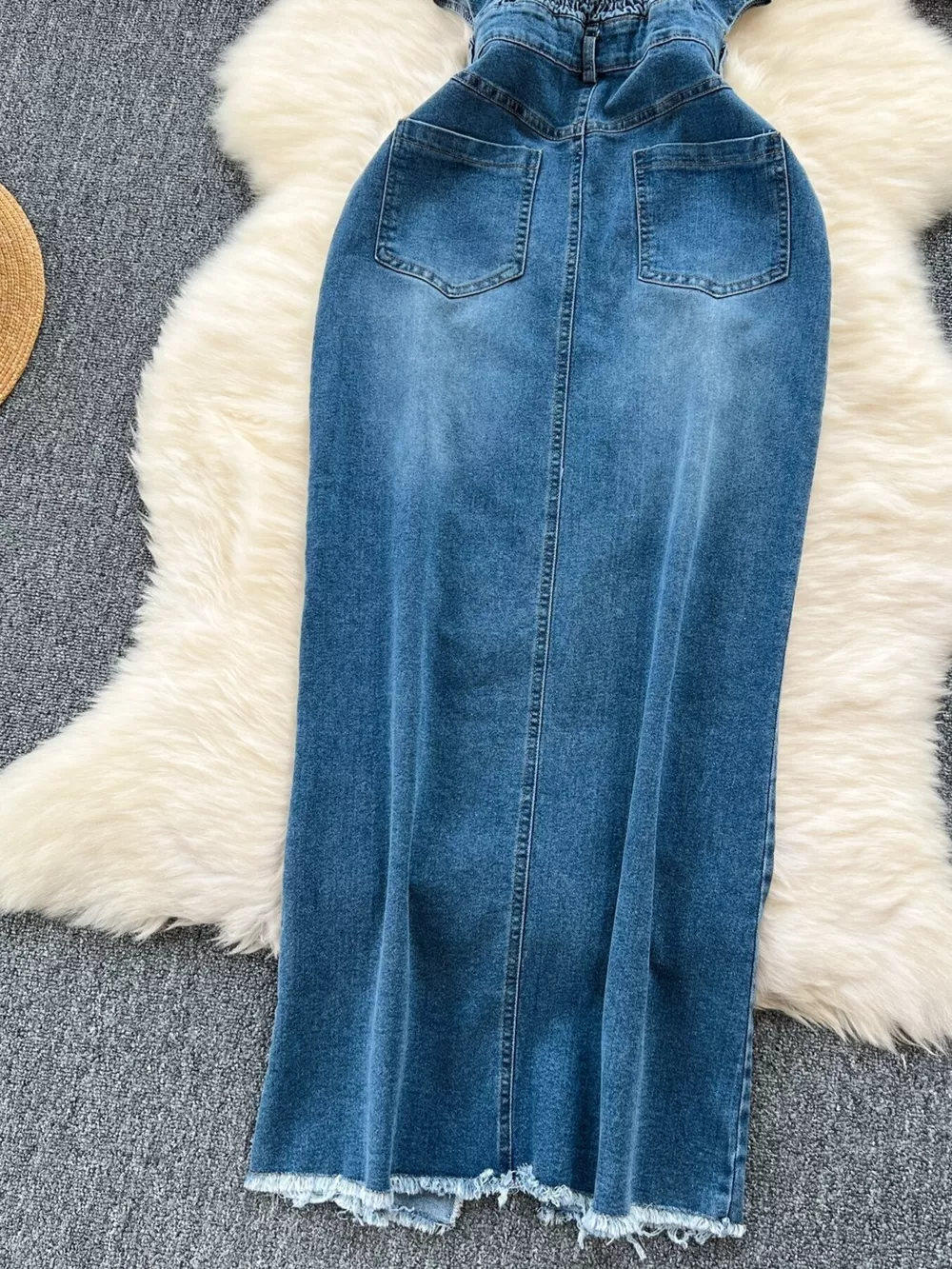 Sleeveless Frayed Hem Slit Denim Dress, image 7