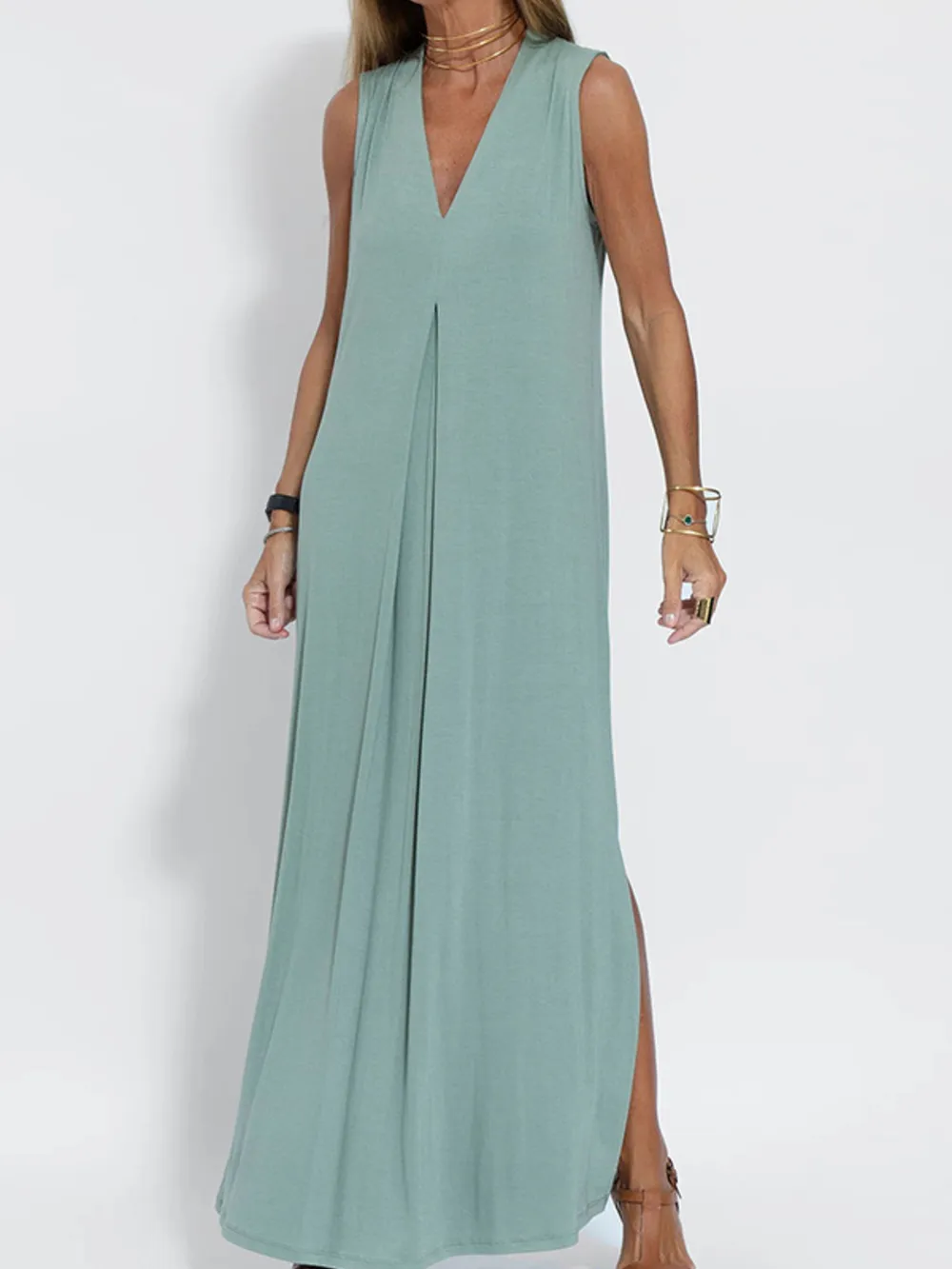 Full Size V-Neck Sleeveless Maxi Dress with Slit Plus Size, image 3