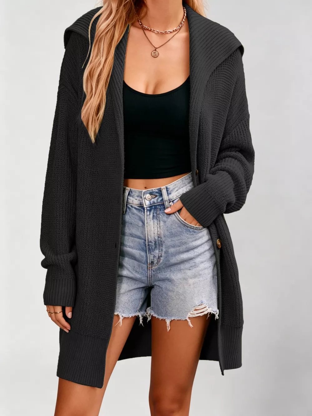 Button Up Longline Cardigan, image 2