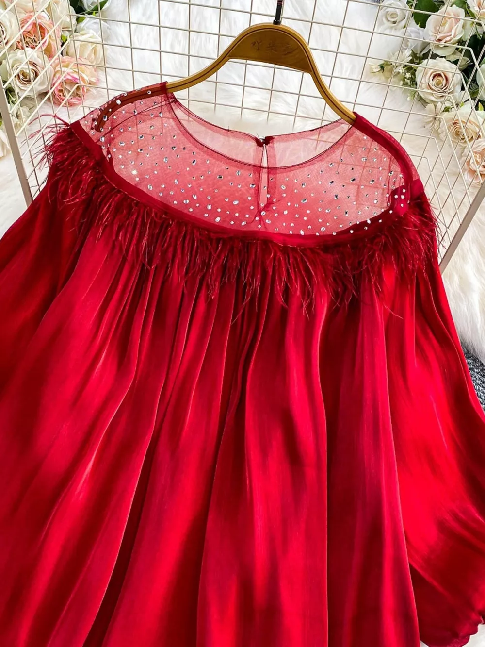 Rhinestone Mesh Panel Blouse, image 11