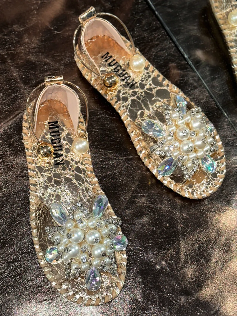 Pearl Embellished Flat Sandals, image 5