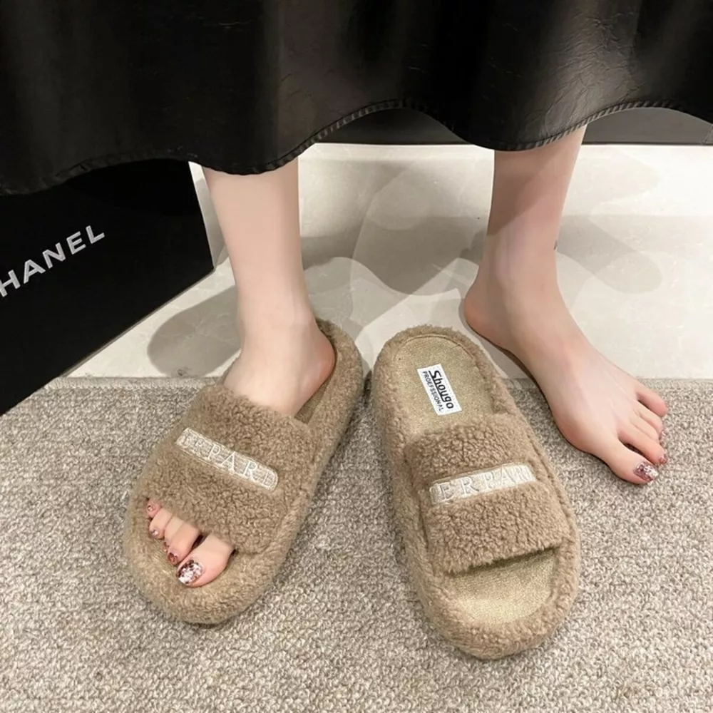 Fuzzy Plush Open Toe Slippers, image 8